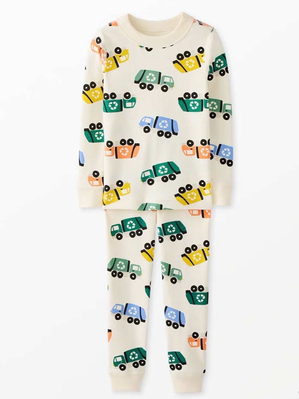 Hanna Andersson Long Sleeve Pajamas Set Trucks White Size 90 3T